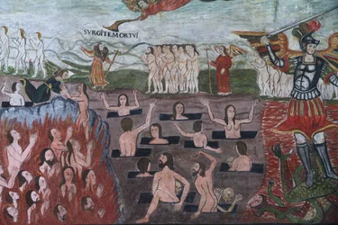 Laatste Oordeel geïllustreerd door 17e-eeuwse barok-mestizo fresco